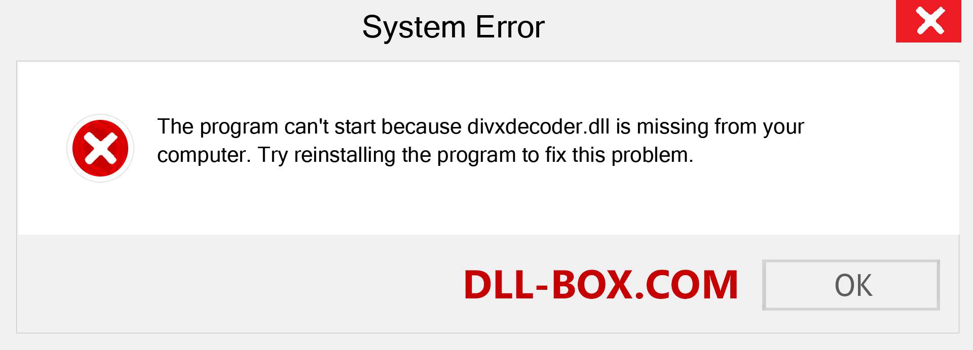  divxdecoder.dll file is missing?. Download for Windows 7, 8, 10 - Fix  divxdecoder dll Missing Error on Windows, photos, images